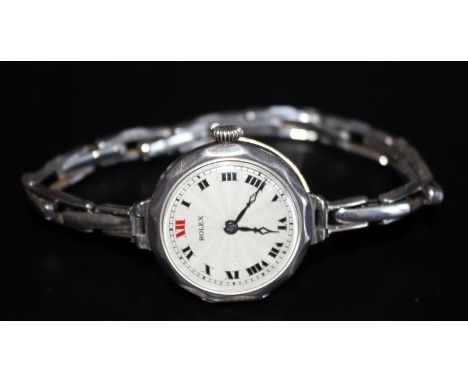Early 20thC Ladies Silver Manual Wind Rolex, Engine Turned Dial, Roman Numerals, Fully Hallmarked, 27mm Case, Case Numbered 1