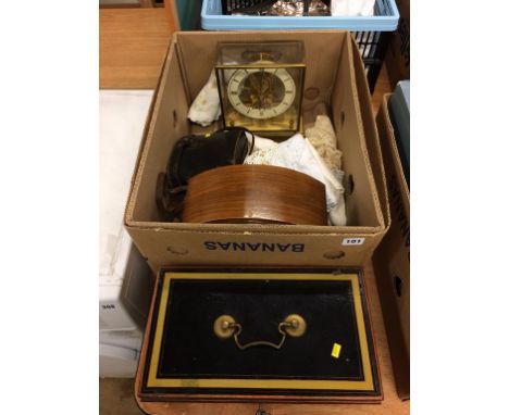 A Junghans electric mantle clock, a deed box etc.