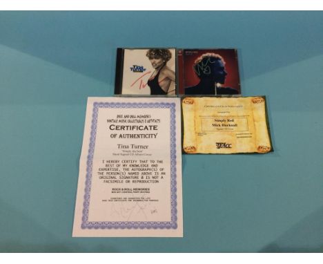 Assorted mounted photos and signed cards, to include Tina Turner CD, Simply Red CD, Janet Jackson CD, Carly Simon CD, Dido CD