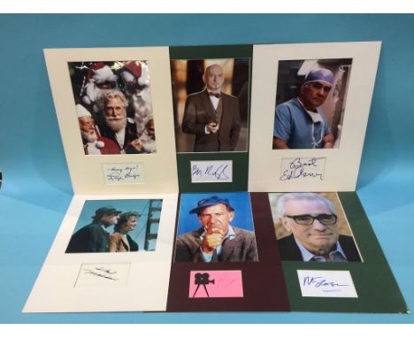 Assorted mounted photos and signed cards, to include Jason Robards, Jeff Bridges, James Caan, Karl Malden, Buddy Ebsen, Marti