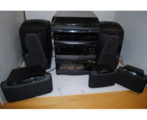 Kenwood HiFi System, CD player, receiver RXD-F4, double cassette deck, turntable P-100, rear speaker system RS-03, three furt
