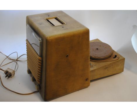 Radio / Record Player, vintage with hinged record player that hides in the back of the radio, His Masters Voice British desig