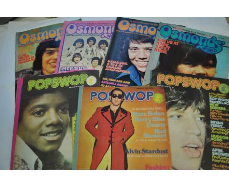 Popswop / Osmond World Magazines, nineteen Popswop Magazines from 1974 with cover stars including Mick Jagger, Elton John, Mi