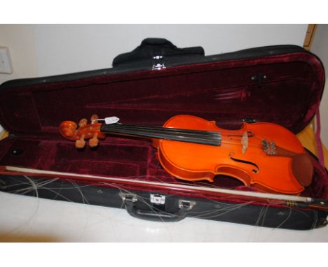 Violin, The Stentor Student 14"  with bow stamped P & H London, needs some attention - in soft case, good condition