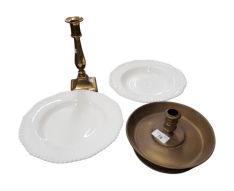 2 WEDGEWOOD BOWLS, CANDLESTICK AND CHAMBER STICK 