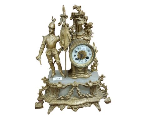 GILT VICTORIAN MANTLE CLOCK, KEY AND PENDULUM 