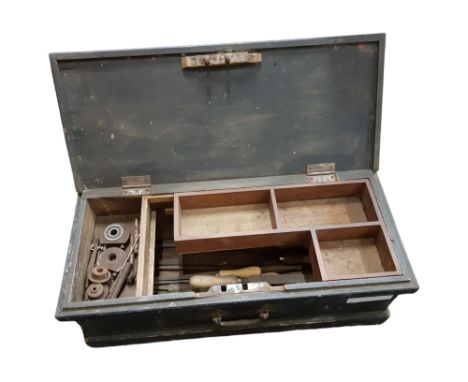 WOODEN BOX OF OLD TOOLS 