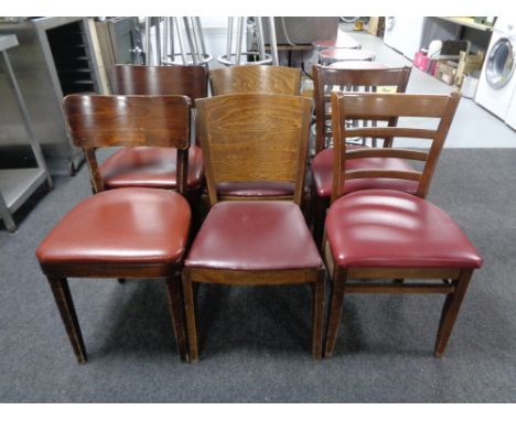 Twenty-six assorted cafe/restaurant chairs comprising of fourteen ladder back, seven pierced panel back and five further pane