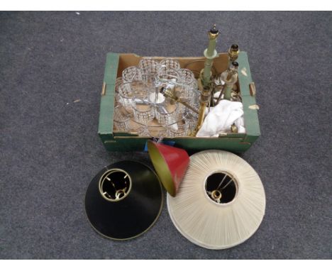 A box containing contemporary beaded glass light fitting, table lamps etc. 