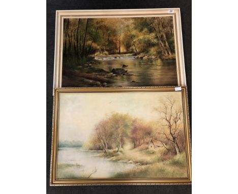 G. R. Carter : A wooded river landscape, oil on board, signed, 50 x 75 cm, together with another oil painting by the same han