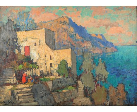 KONSTANTIN GORBATOV (RUSSIAN 1876-1945) Capri, Sunset,  oil on panel 32.2 x 44 cm (12 5/8 x 17 3/8 in.)  signed lower left PR