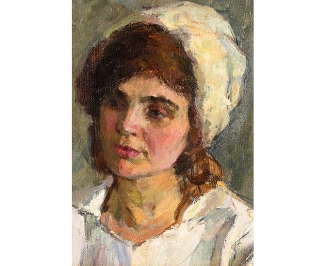 VYACHESLAV ZABELIN (RUSSIAN 1953-2016) Head of a Woman,  oil on linen on panel 38.1 x 27 cm  (15 x 10 5/8 in.)  signed on gal