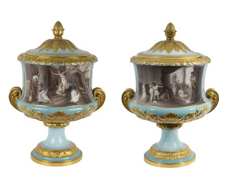 A PAIR OF RUSSIAN IMPERIAL CRATER VASES, IMPERIAL PORCELAIN FACTORY, ST. PETERSBURG, PERIOD OF ALEXANDER II (1855-1881), POSS