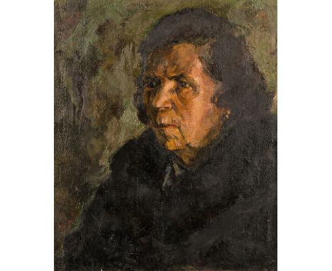20TH CENTURY RUSSIAN ARTIST Portrait of a Woman,  oil on canvas 44.6 x 37.1 cm (17 1/2 x 14 5/8 in.) inscribed to Nikolskaya 