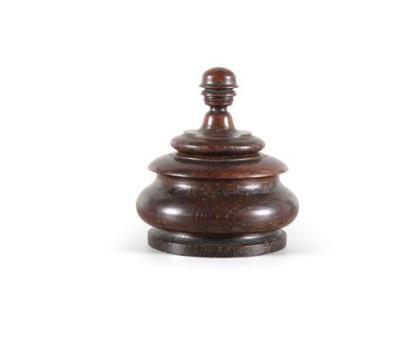 A TREEN MORTAR, 19TH CENTURY,of turned finial form. 17cm high