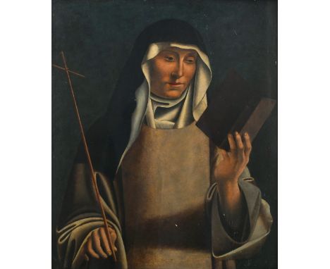 Manner of Plautilla Nelli Portrait of a female saint holding a book, probably St Clare Oil on panel 50.8 x 42.2cm; 20 x 16½in