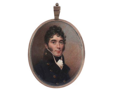 λSamuel John Stump (1779–1863)Portrait miniature of a gentleman wearing a black coat and black stock Oval, in a gilt metal fr