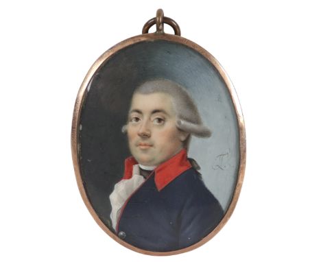 λLeonardus Temminck (Dutch 1753-1813)Portrait miniature of a gentleman wearing a blue coat with red collar Signed with initia