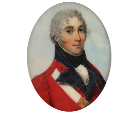 λCircle of Frederick Buck Portrait miniature of an officer in uniform Oval, in a rectangular ebonised frame 48 x 38mm