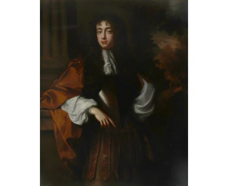 Attributed to Wilhelm Sonmans (Dutch d.1708) Portrait of a gentleman, three quarter length, standing in a landscape wearing a
