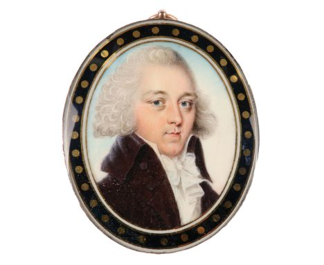 λRichard Bull (Irish act.1777-1809)Portrait miniature of a gentleman wearing a brown coat and white waistcoat, and with powde