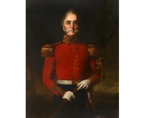 English School c.1850 Portrait of George Douglas Dods MD (1817-1857), standing in a landscape in military dress Oil on canvas