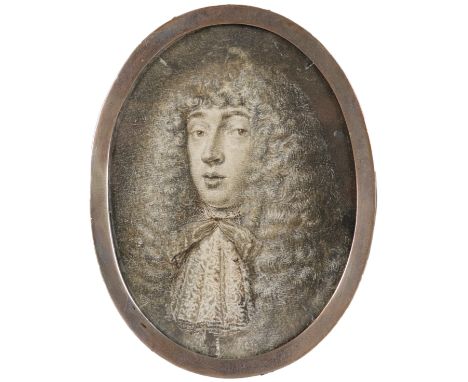 λDavid Paton (Scottish act.1660-1700)Portrait miniature of a gentleman wearing a lace cravat and long wig Indistinctly inscri