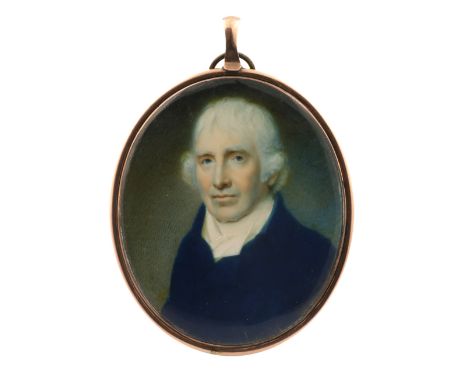 λCharles Robertson (Irish c.1760-1821) Portrait miniature of a gentleman wearing a blue coat Oval, in a gilt metal frame, the