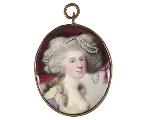 Henry Spicer (1743-1804) Portrait miniature of Ann Elizabeth Henniker, Countess of Aldborough (d.1802), wearing a purple dres