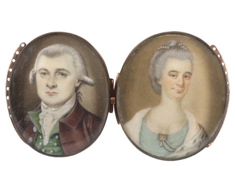 λJames Jennings (act.1763-1793) Portrait miniature of a gentleman wearing a brown coat and green waistcoat; Portrait miniatur