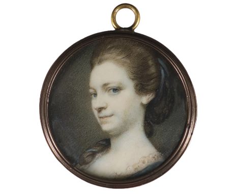 λRichard Cosway RA (1742-1821)Portrait miniature of a lady wearing a green dress and with a ribbon in her hair Circular, in a