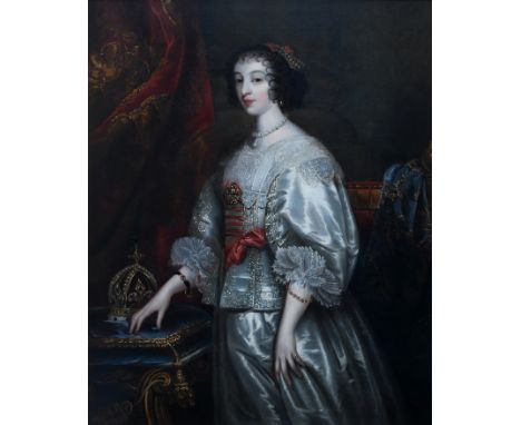 After Sir Anthony van Dyck Portrait of Queen Henrietta Maria (1609-1669), three-quarter length, wearing a silk dress and pear