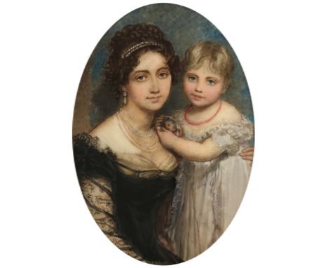 λAfter Sir William Beechey Portrait miniature of Victoria, Duchess of Kent (1786-1861) with Princess Victoria (1819-1901) hol