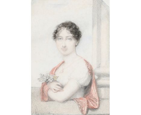 Richard Cosway RA (1742-1821) Portrait miniature of Lady Mary Osbourne (1776-1862), standing by a column, wearing a white dre