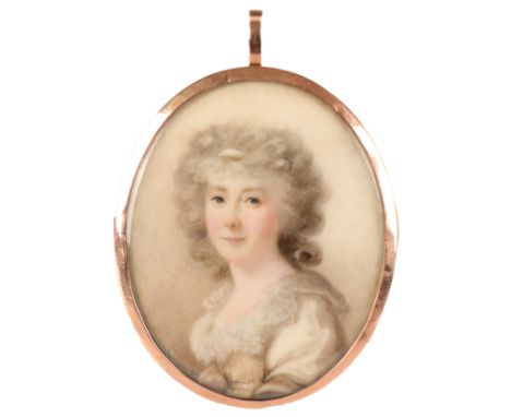 λJoseph Daniel (c.1760-1803)Portrait miniature of a lady wearing a white dress with a lace collar Oval, in a gilt metal frame