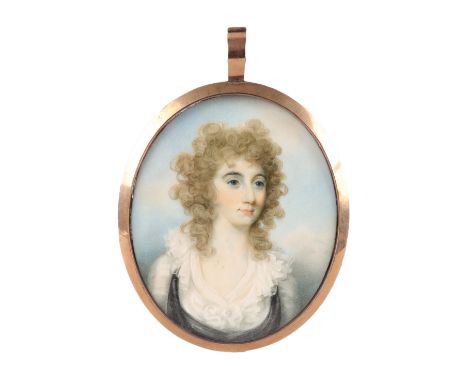 λJohn Donaldson (Scottish 1737-1801)Portrait miniature of a lady wearing a black and white dress Oval, in a gilt metal frame 