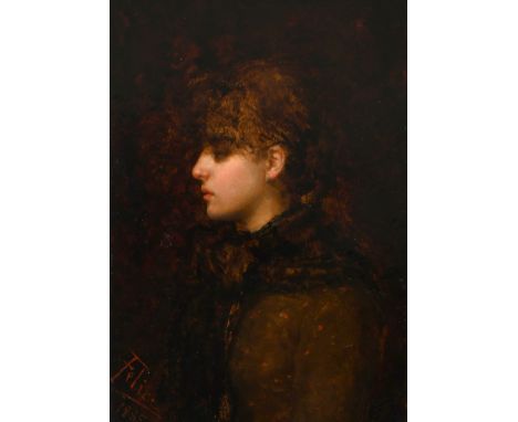 Italian School 1885 Portrait of a young girl in profile Indistinctly signed and dated Felic/1885 (lower left) Oil on panel 33