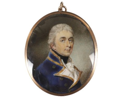 λPhilip Jean (1755-1802) Portrait miniature of a naval officer, wearing a blue coat Oval, in a gilt metal frame, the reverse 