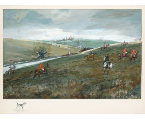 ‡Michael Lyne (1912-1989) The chase Signed and indistinctly dated Michael Lyne/19 (lower right) Watercolour and bodycolour wi
