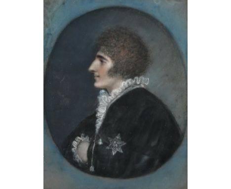 λEnglish School c.1800 Portrait of John Kemble as Hamlet in profile, in an oval Inscribed John Kemble Esq/character of Hamlet