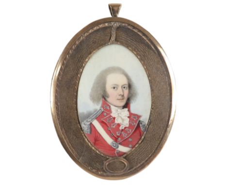 λFrederick Buck (Irish 1771-1840)Portrait miniature of an officer in uniform with powdered hair Oval, in a gilt metal frame w