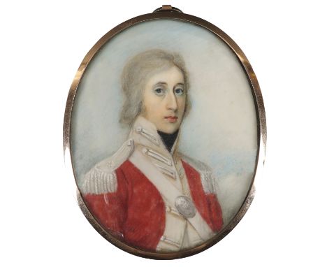 λCharles Robertson (Irish c.1760-1821)Portrait miniature of an officer in uniform Oval, in a gilt metal frame, the reverse wi