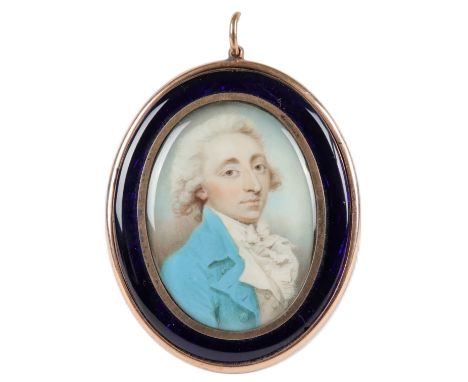 λCharles Shirreff (Scottish c.1750-1829)Portrait miniature of a gentleman wearing a turquoise coat and white waistcoat Oval, 