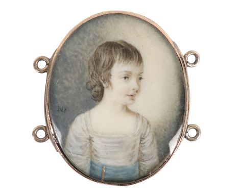 λNathan Drake (1728-1778)Portrait miniature of George HunterSigned with initials ND (centre left) Oval, in a gilt metal frame