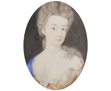 Manner of Christian Richter Portrait miniature of a lady, traditionally identified as Mrs Bridges, wearing a yellow dress wit