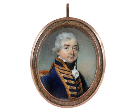 λHorace Hone ARA (1754-1825) Portrait miniature of a naval officer in uniform Signed with initials and dated HH 1810 (centre 