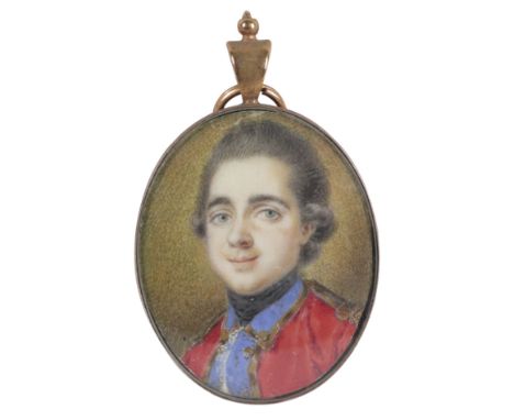 λAttributed to Ferdinand de Meys (French act.1780-1805)Portrait miniature of an officer in uniform Oval, in a gilt metal fram