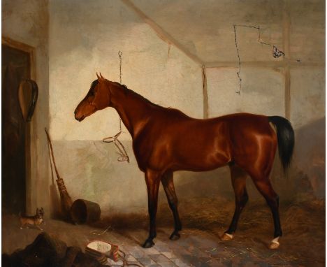 Circle of James Loder of Bath Portrait of a bay hunter and a dog in a stable Oil on canvas 64 x 76.2cm; 25¼ x 30in