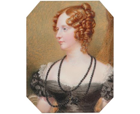 λFollower of William Egley Portrait miniature of the Hon. Mrs William Scott (née Baillie-Hamilton), wearing a black dress and