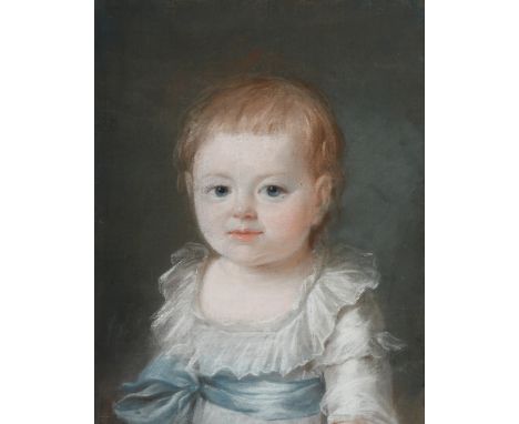 Attributed to Marie-Gabrielle Capet (French 1761-1818) Portrait of a young girl, half-length, wearing a white dress with blue